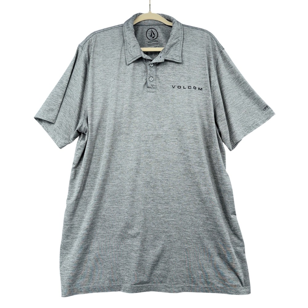 Volcom Mens Gray Heathered Short Sleeve Polo Shirt UPF 50+ Wicking Breathable XL